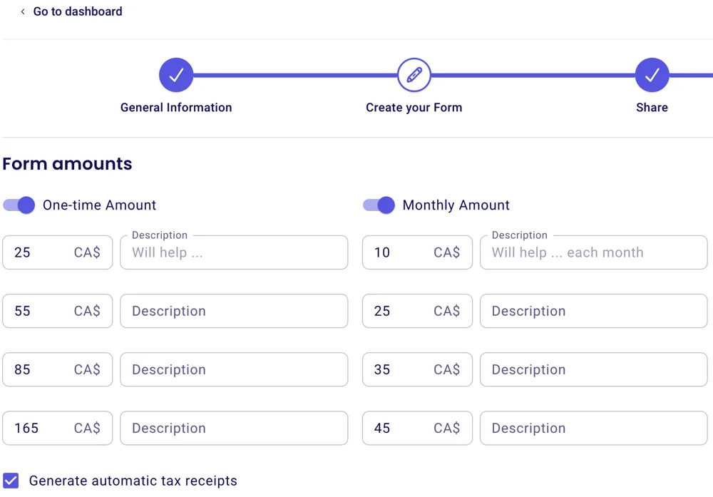 Auto generate and send tax receipts toggle in Zeffy