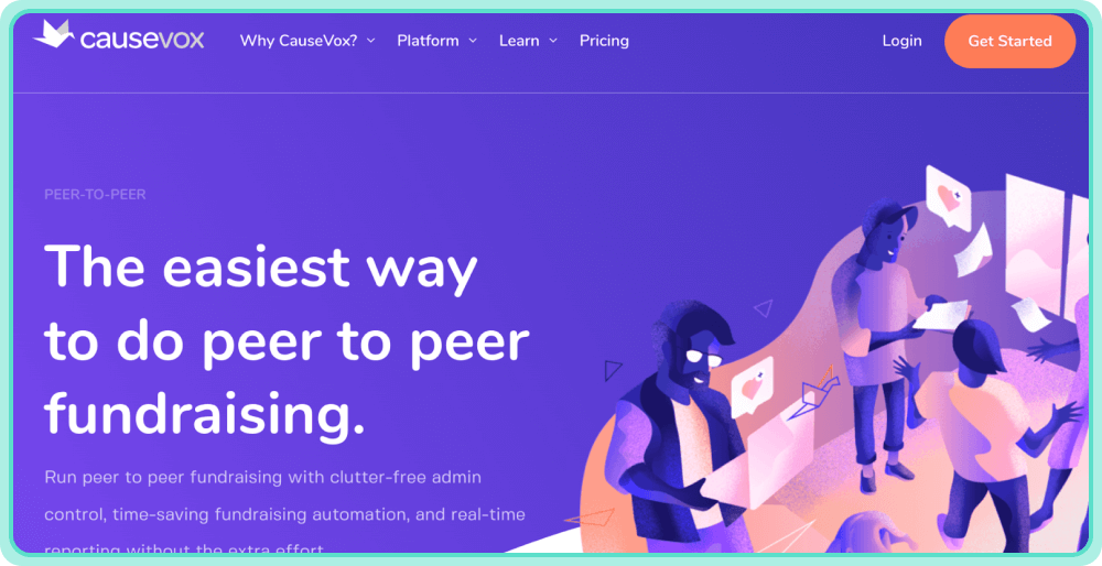 Causevox website about peer-to-peer fundraising