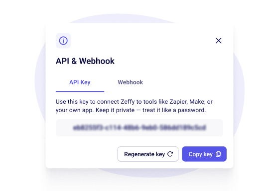 Generate an API key for Zeffy webhooks
