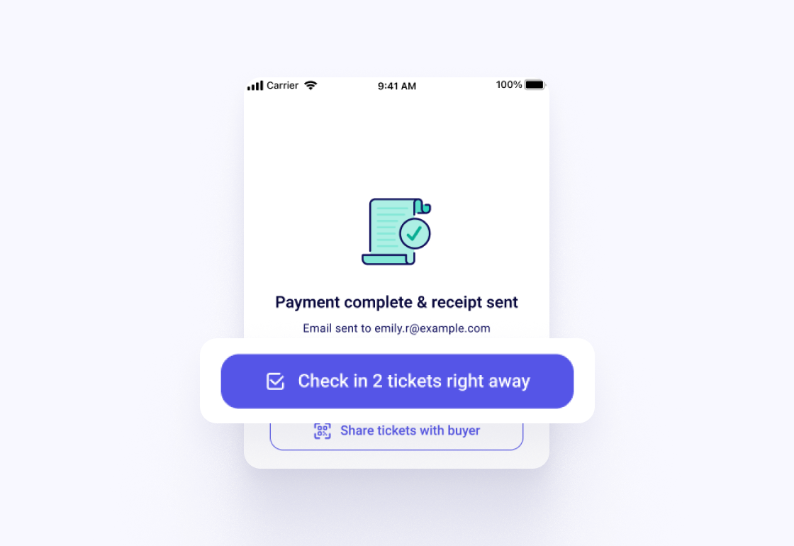 Check in every ticket of an order right after a sale at the door
