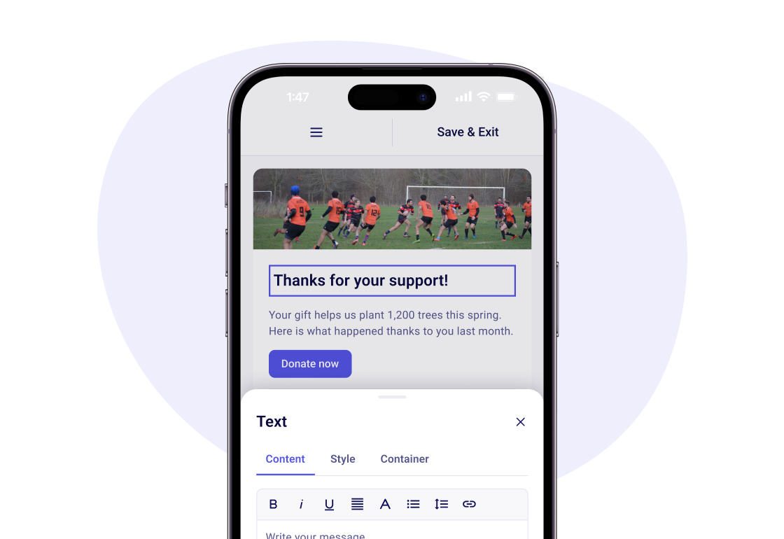 Email editor open on a phone