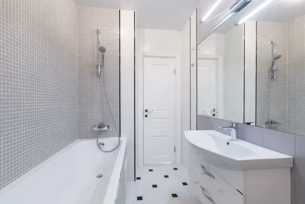 white basement bathroom