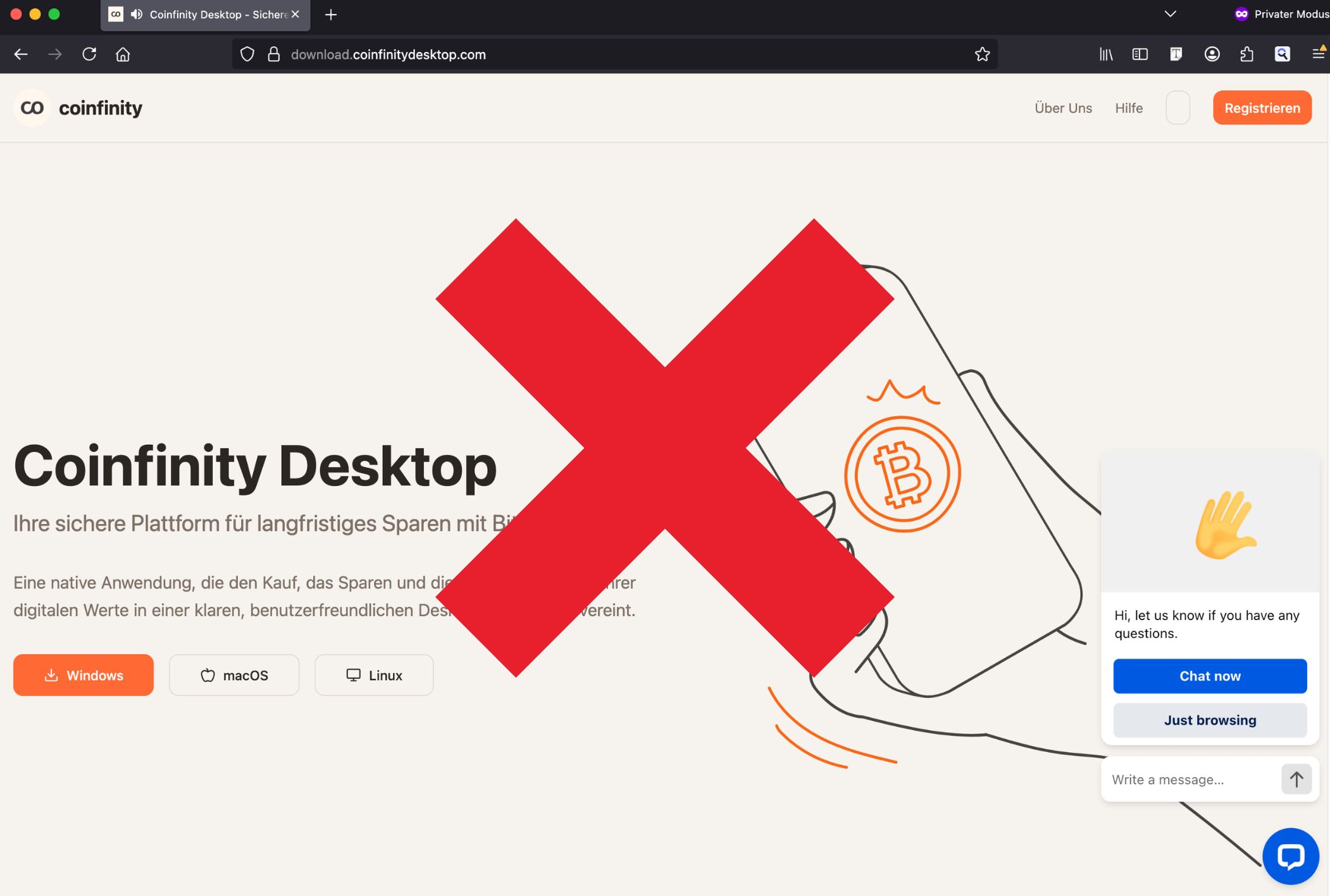 Gefälschte Coinfinity Website