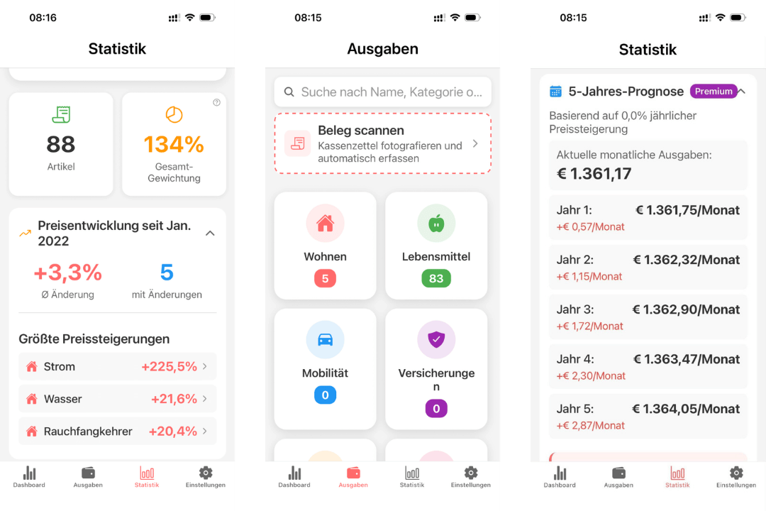 MeineInflation App Funktionen