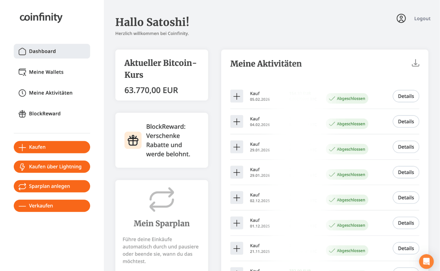 Klicke im Dashboard auf Verkaufen