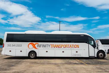 New comfortable bus Freightliner M2-106 before leaving