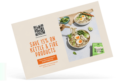Kettle & Fire Postcard w. ramen and custom promo code