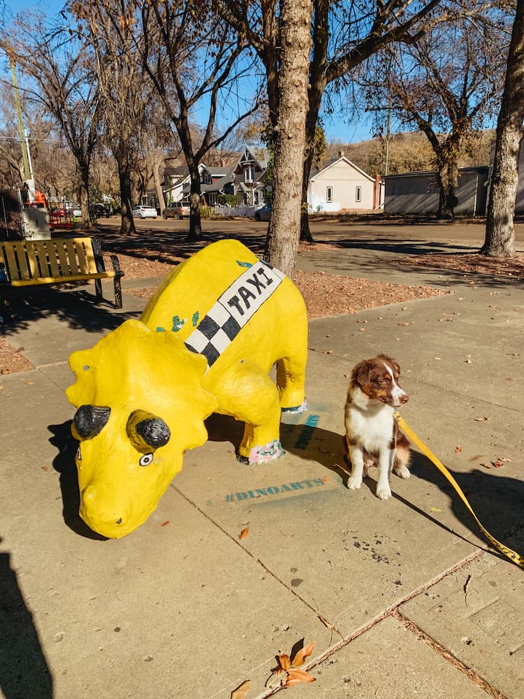 A image of a dinosaur beside a dog