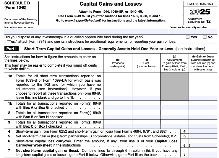 capital gains and loss form 