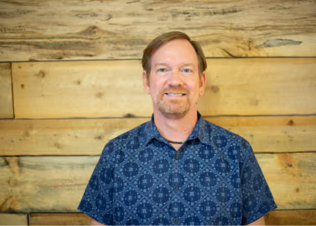 Photo of a bearded man wearing a blue shirt at Tower Hill First Presbyterian Church