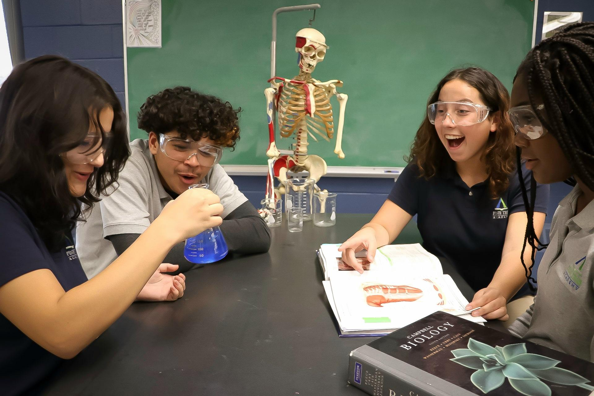 Pine Tree Academy students in science class