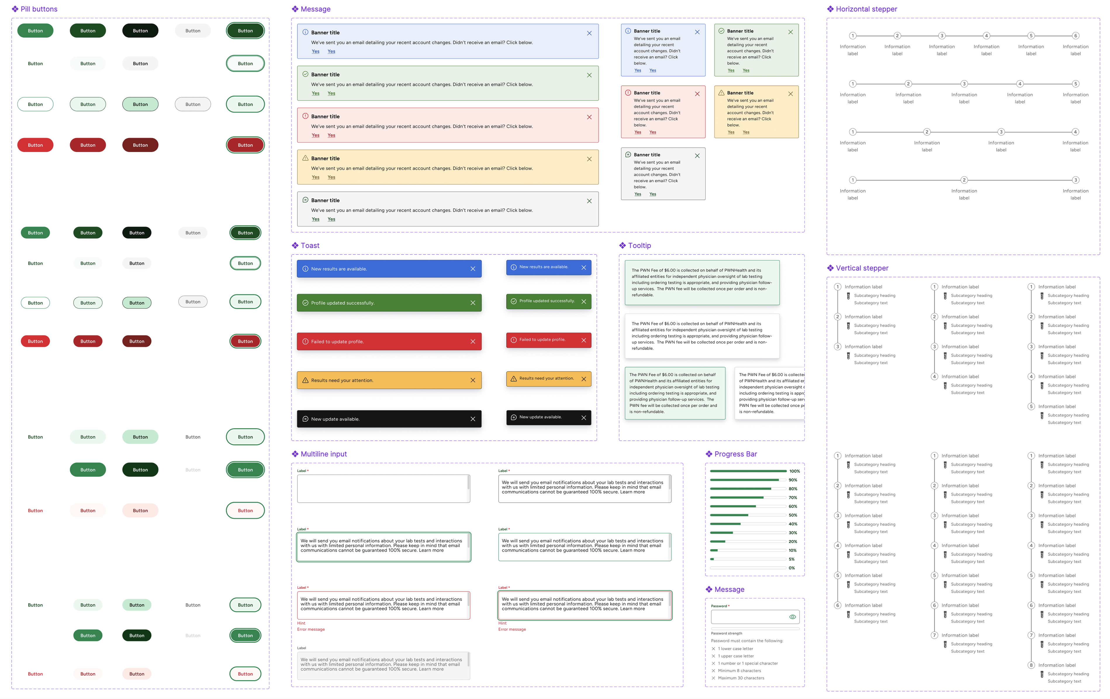 Collection of screens using the design system.