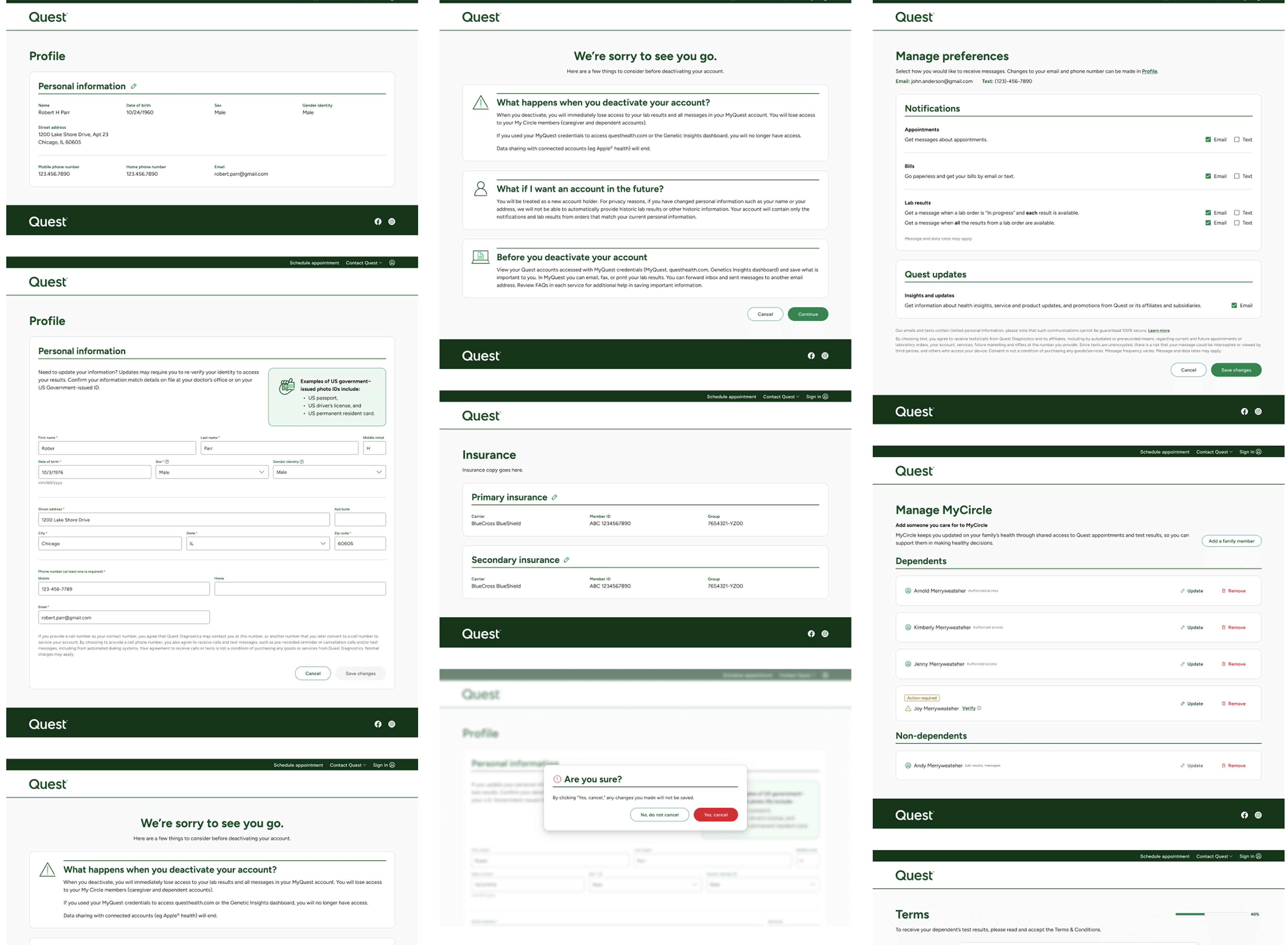 Collection of screens using the design system.