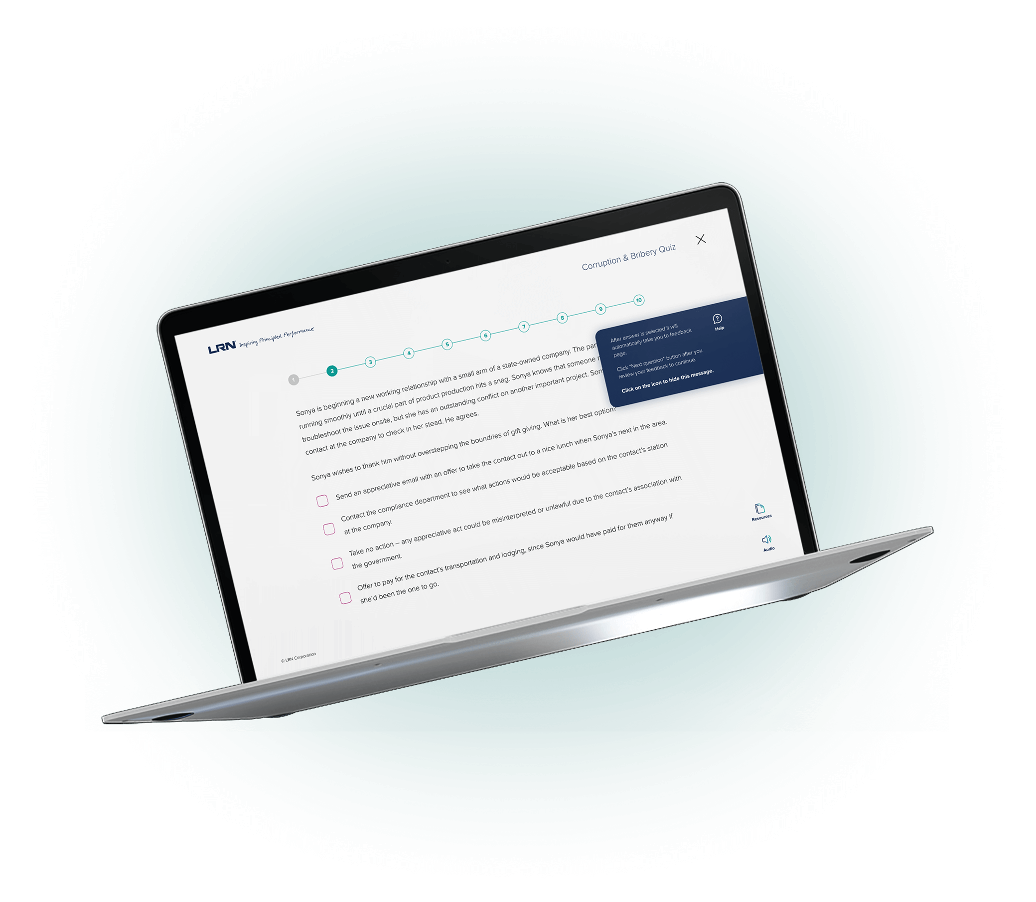 A laptop showing the starting sceen of the quiz.