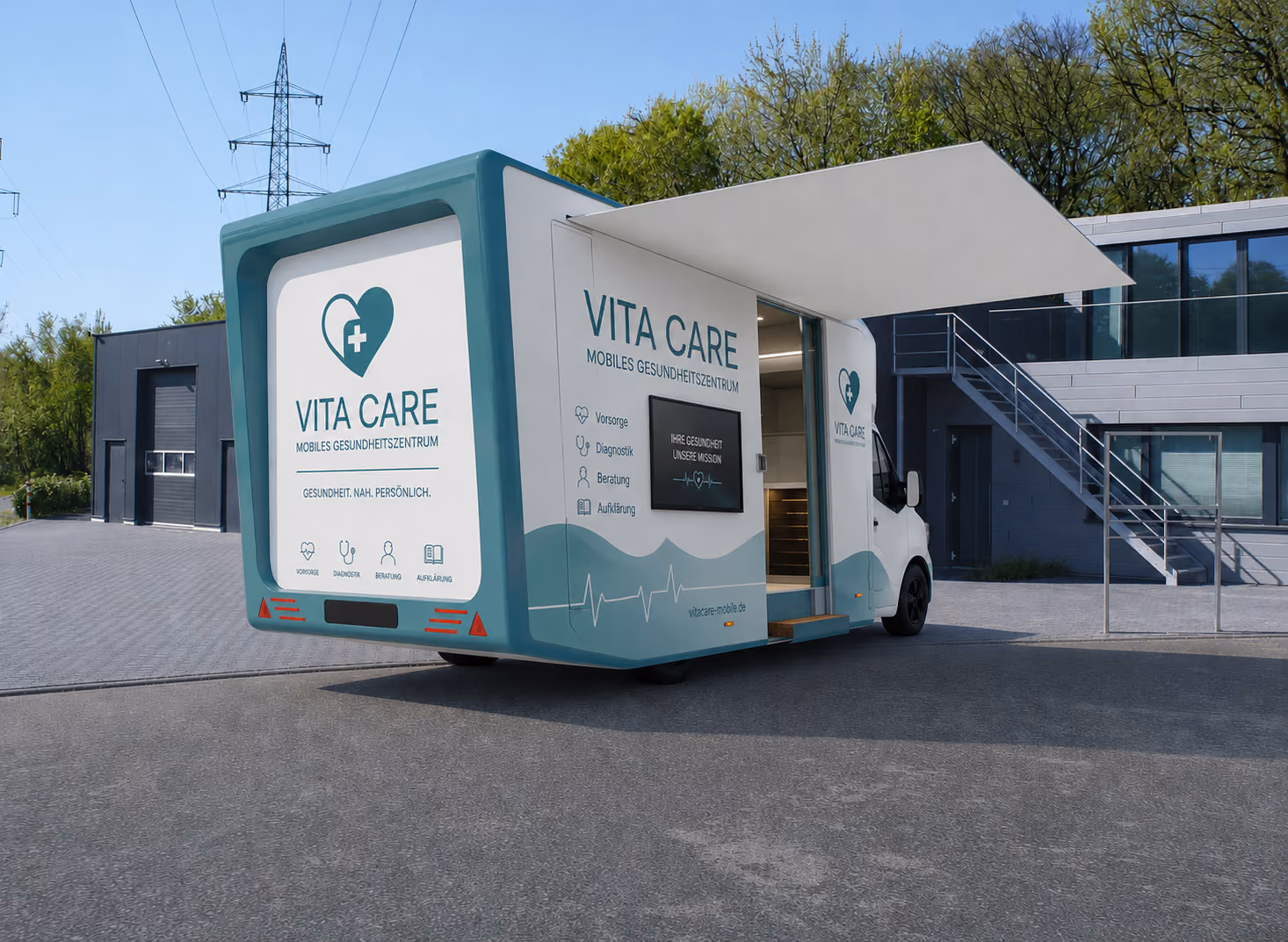 Exterior of the Marchi Drive van as a mobile medical practice.