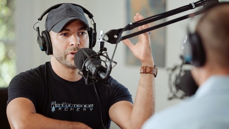 Peter Attia recording a podcast