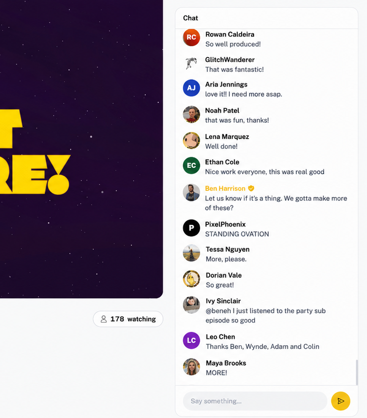 Supercast creators can now go live or premiere pre-recorded video with real-time chat, polls, and tips, all built into the platform.