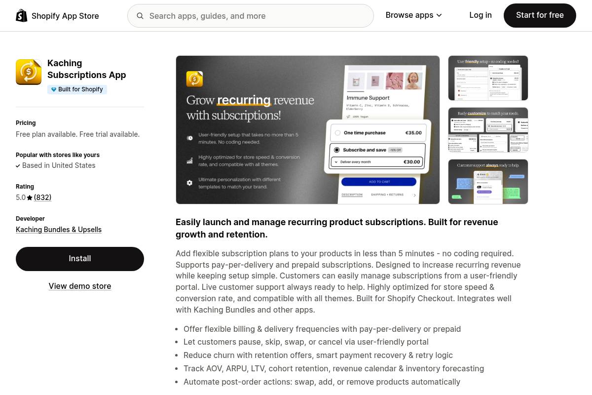 4. Kaching Subscriptions — Best for Fast Setup with a Perfect 5-Star Rating