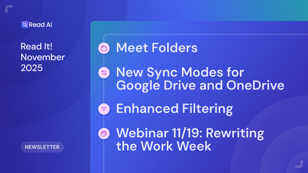 This month we introduced folders and the ability to manage which files you sync from Drive. You can also use new filtering in Search Copilot to quickly find answers across your conversations, messages, documents, and more. 