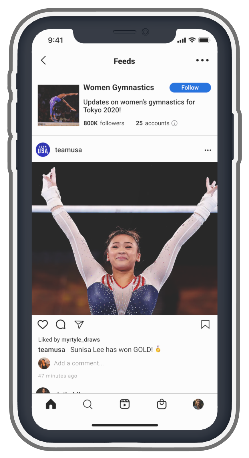  A preview of what a existing feed looks like. It lists the # of followers, # of accounts in the feed and some recent posts in the feed
