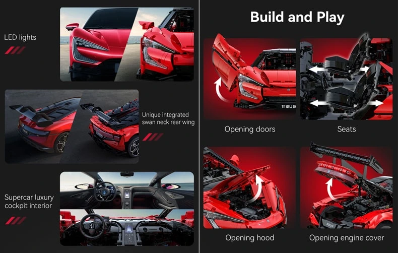 CaDA C64011W yangwang car model featuring opening door, sliding sits and opening engine cover