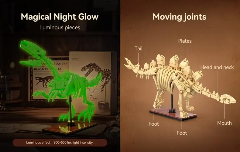 CaDA dinosaur glowing pieces