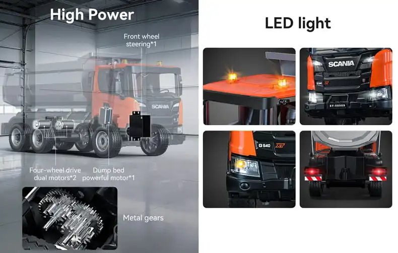 RC dump truck lights