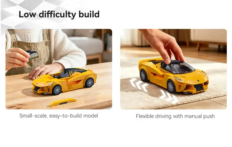 A kid playing with yellow color Lotus Evija