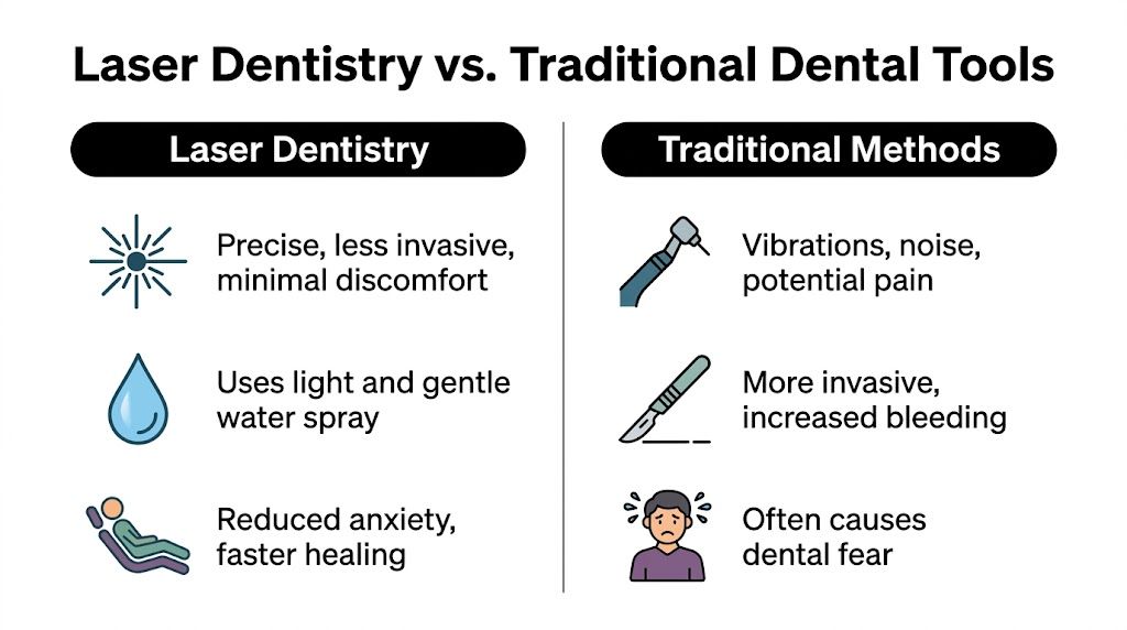 A comparison chart highlighting the benefits of laser dentistry versus traditional dental methods for patient care.