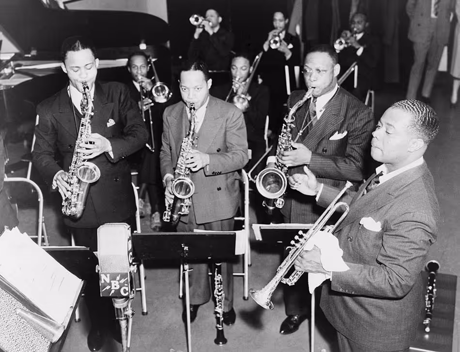 A young Louis Armstrong with his band.