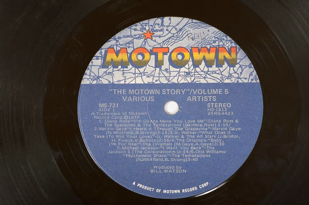 Motown record label on vinyl LP.