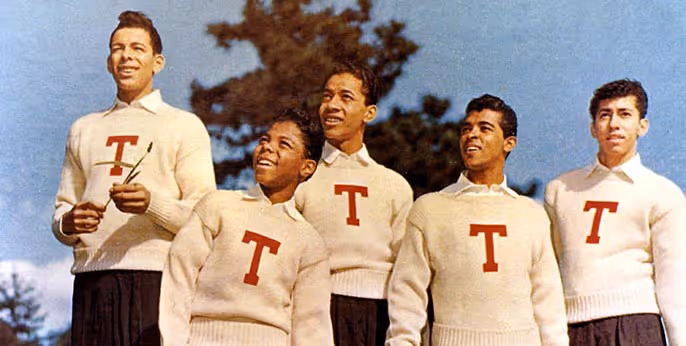 Frankie Lymon, second from the left, and The Teenagers in a promotional photo circa 1956.