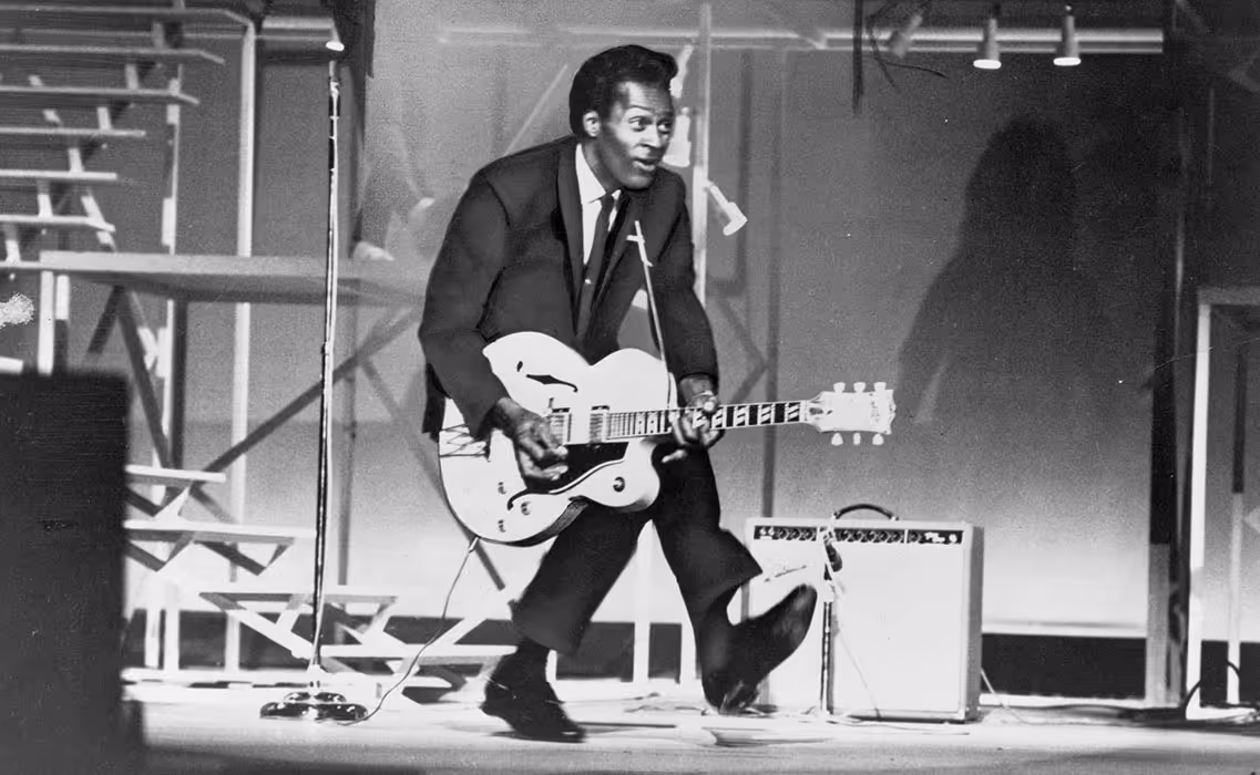 Chuck Berry performing onstage in 1965.
