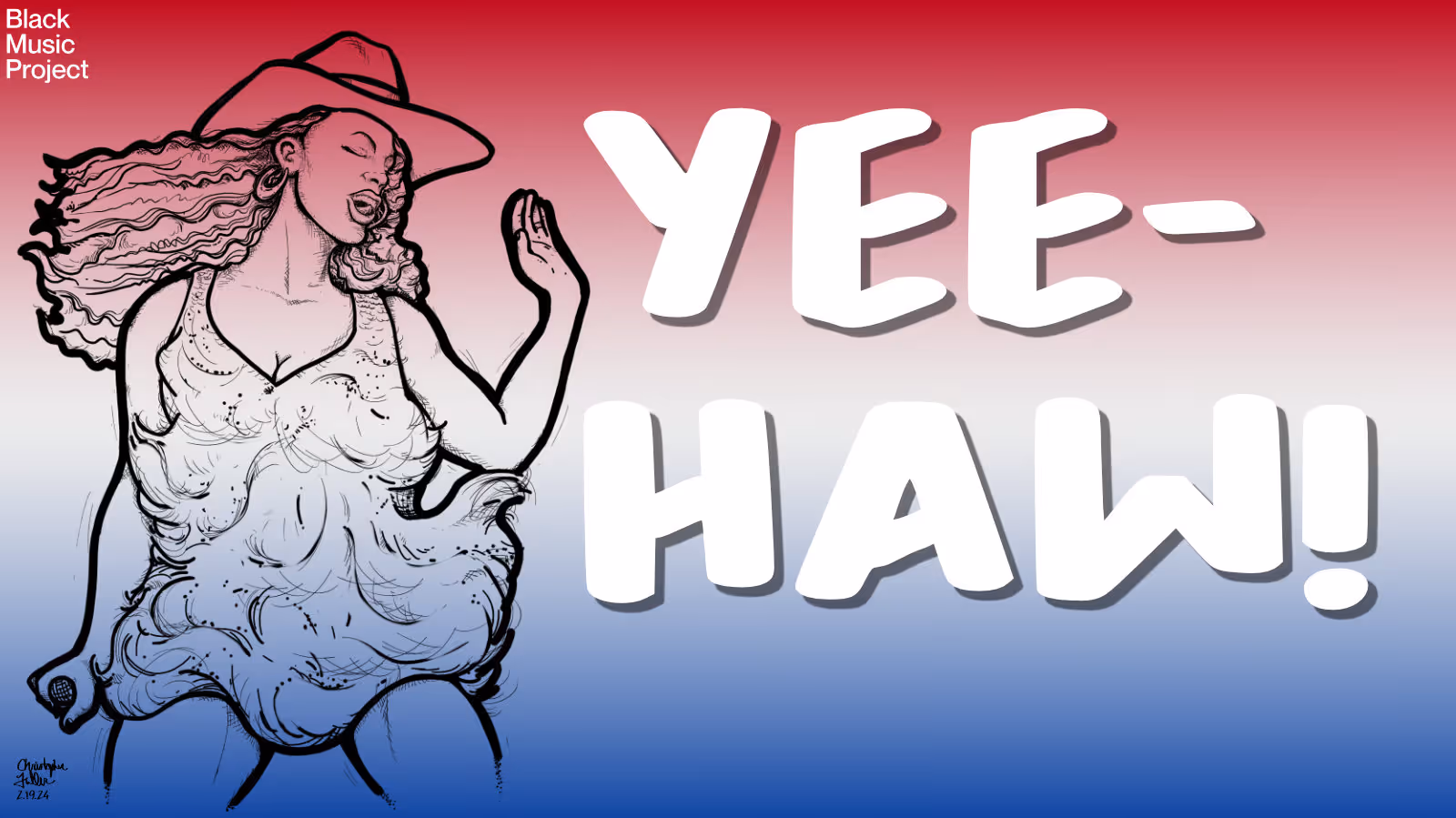 A BMP illustration of Beyoncé dancing and wearing a cowboy hat.