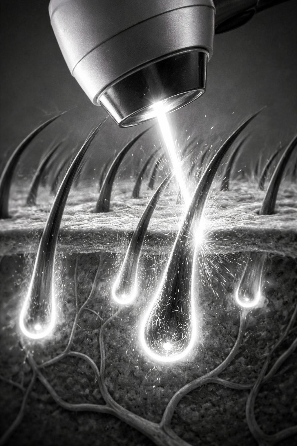 Laser stimulating a hair follicle and an angry sasquatch