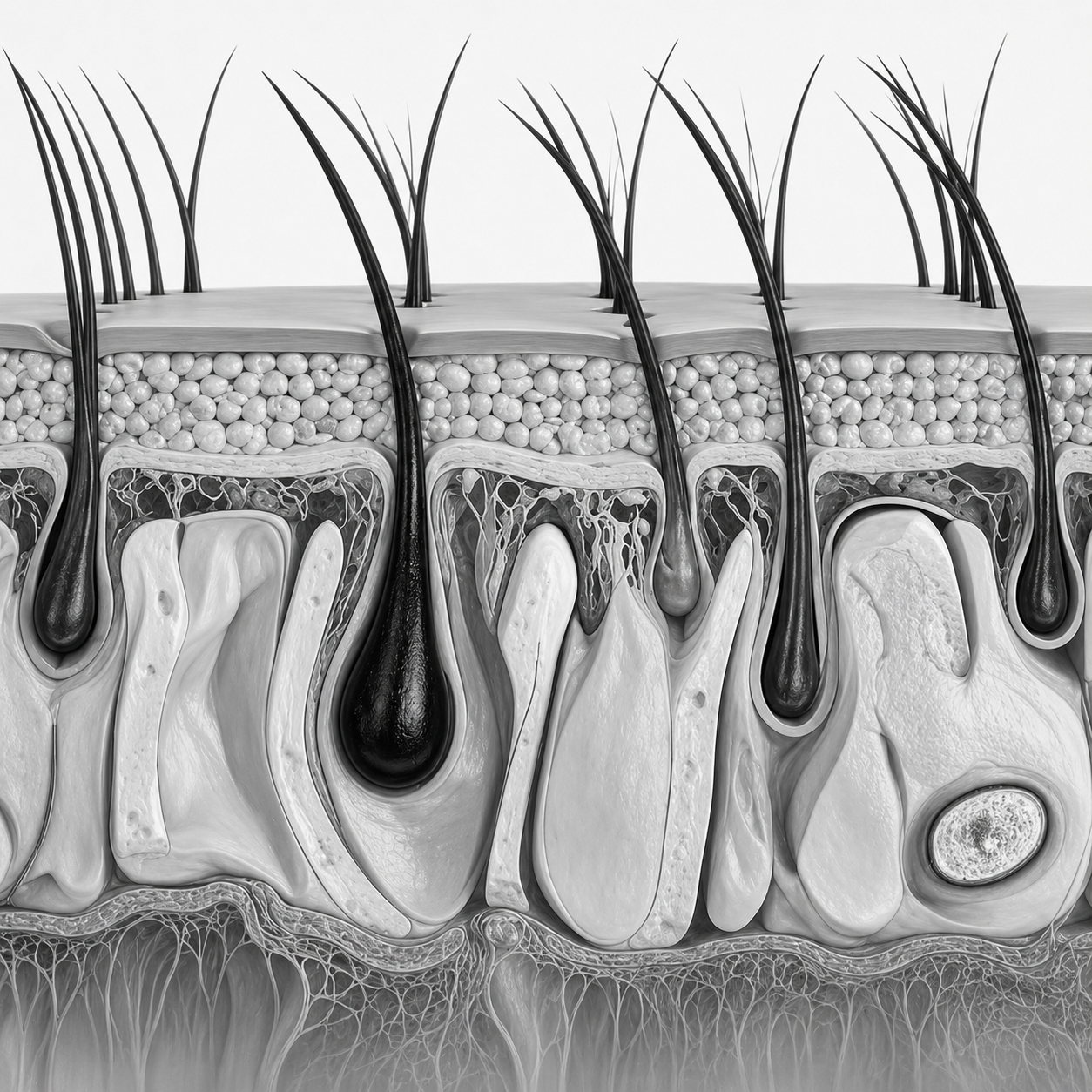 image of hair follicles in their various hair growth stages