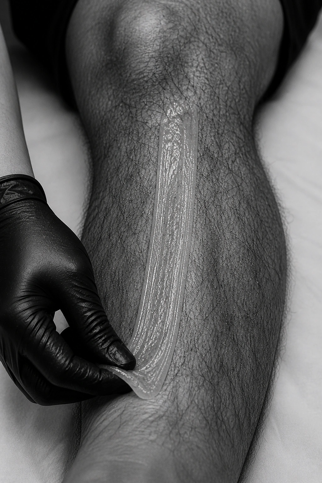 esthetician pulling sugaring on a hairy leg