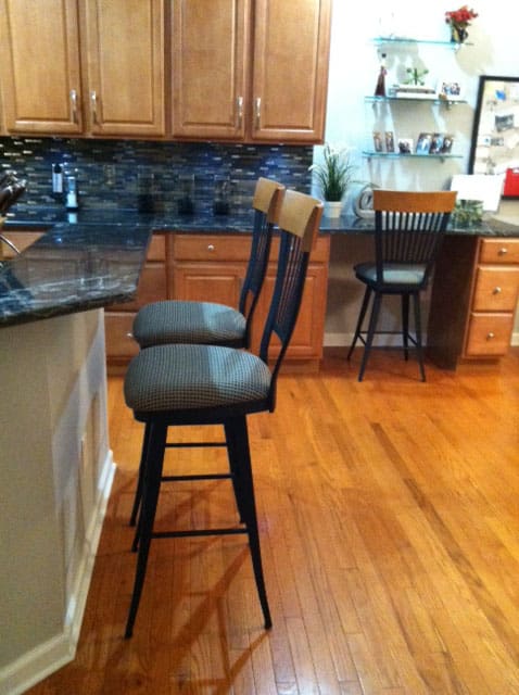 two blue kitchen stools