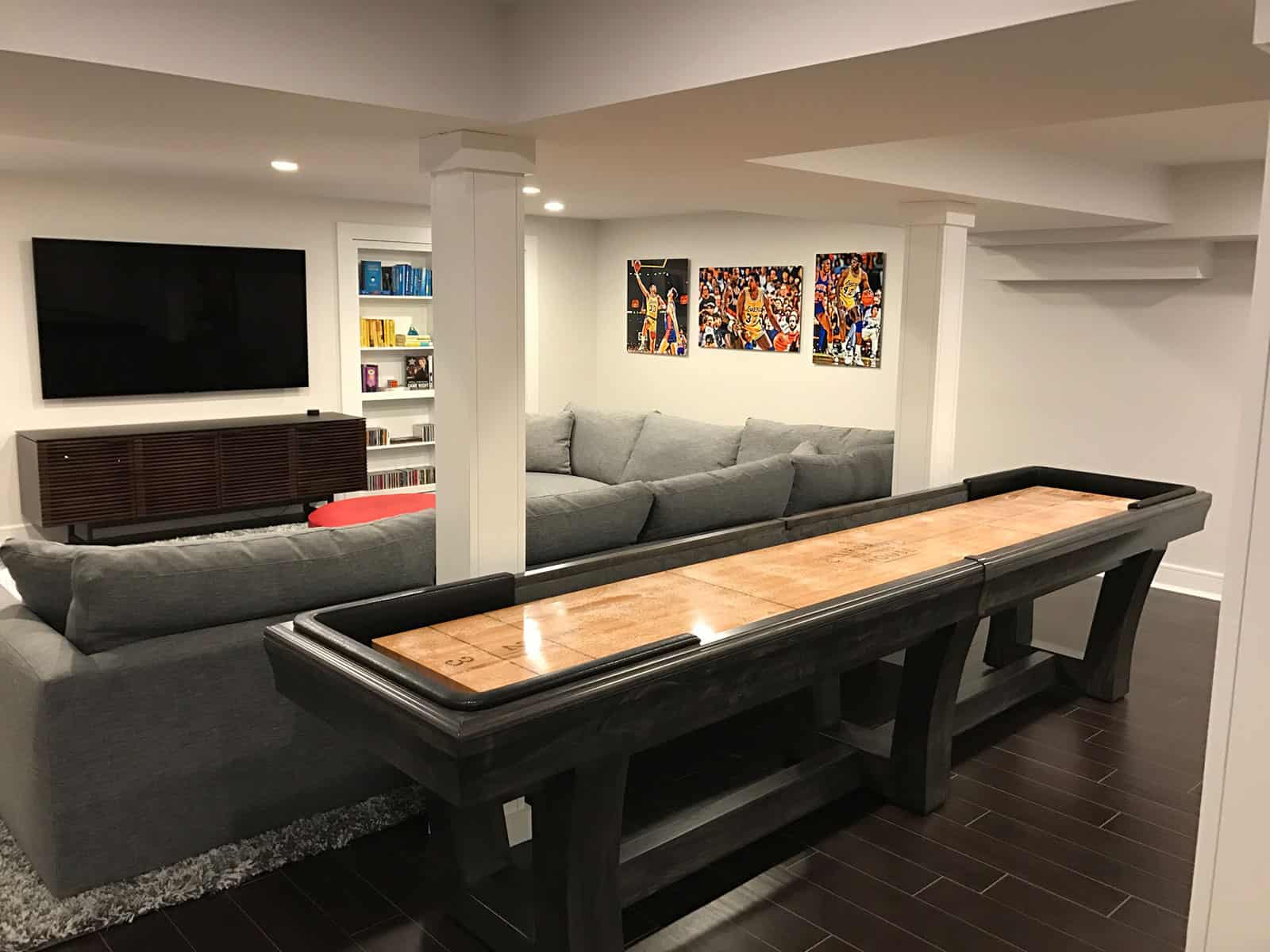 shuffleboard in a basement