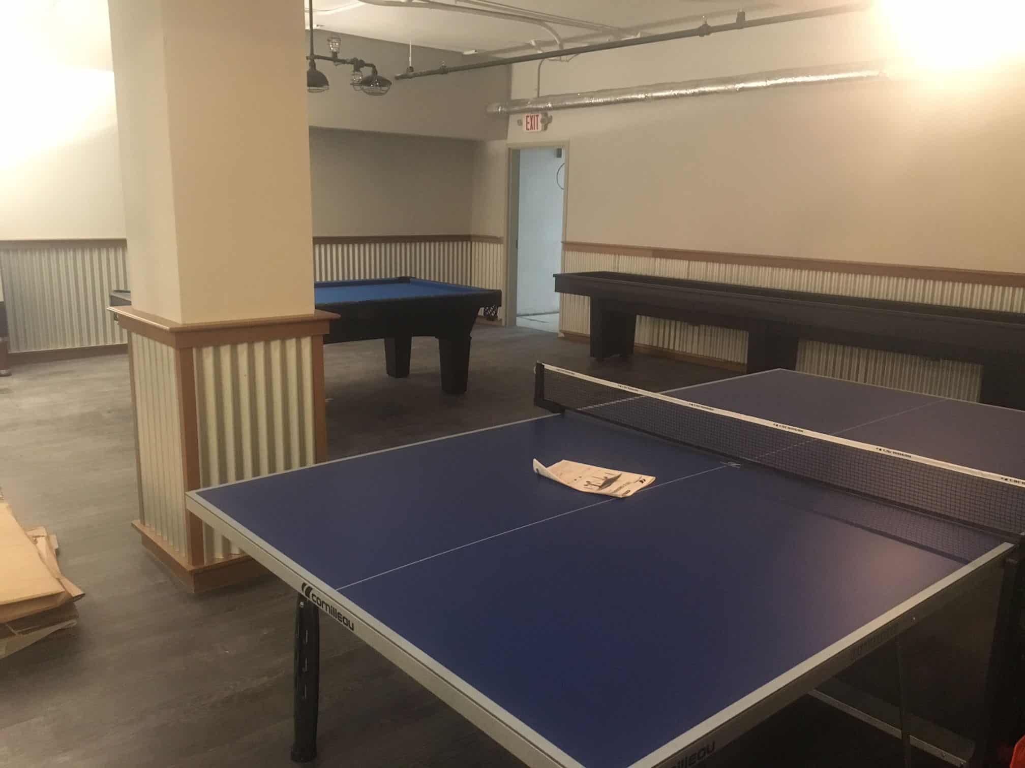 blue pool table and matching cornilleou ping pong table tennis