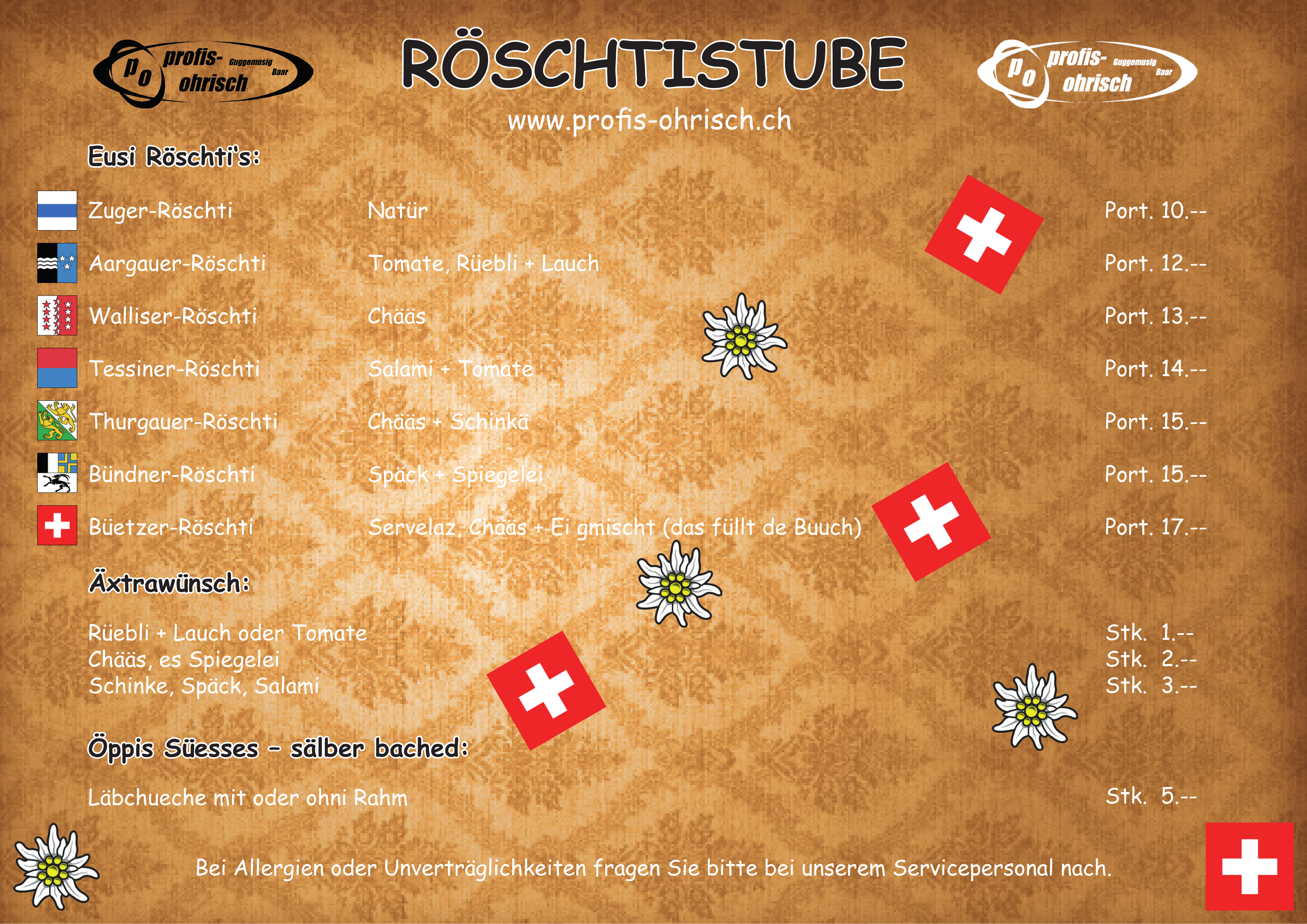 Speisekarte Röschti