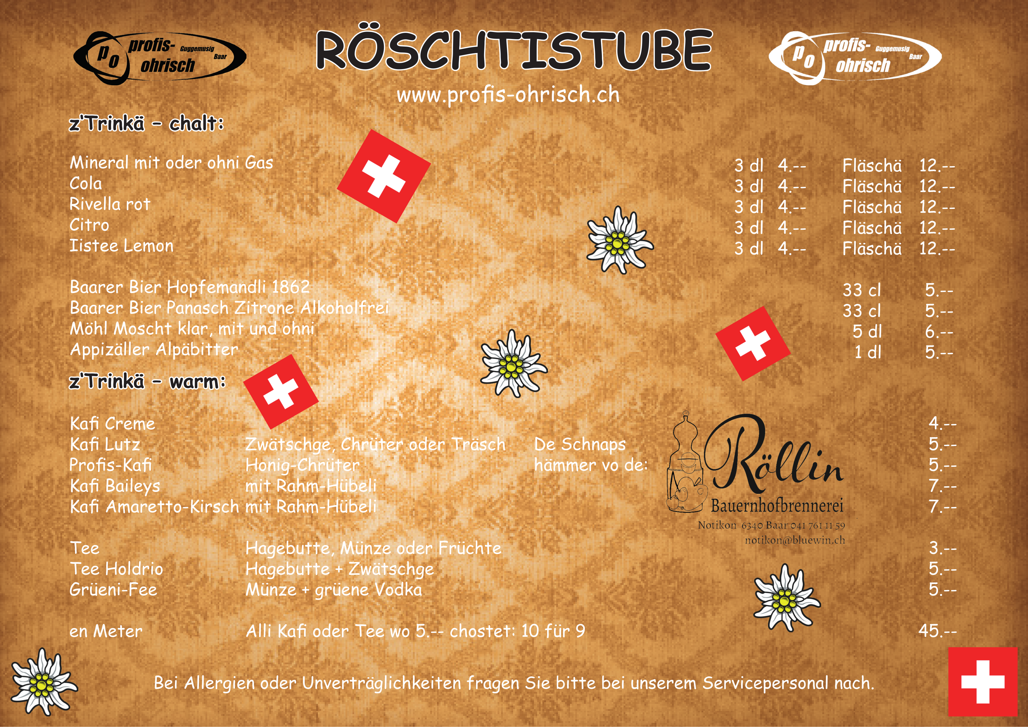 Speisekarte Röschti