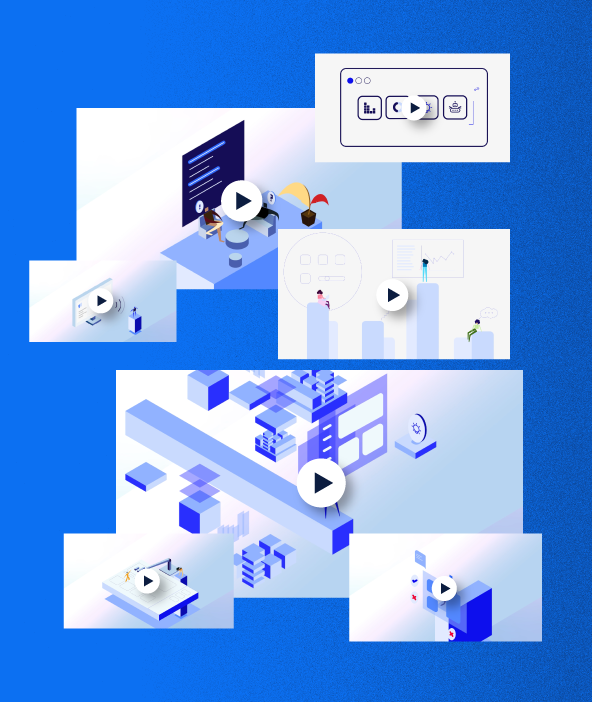 collection of screens with videos about to be played