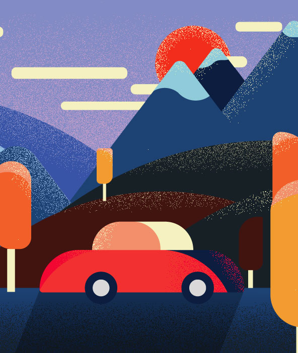 car on a scenic road, representing freedom