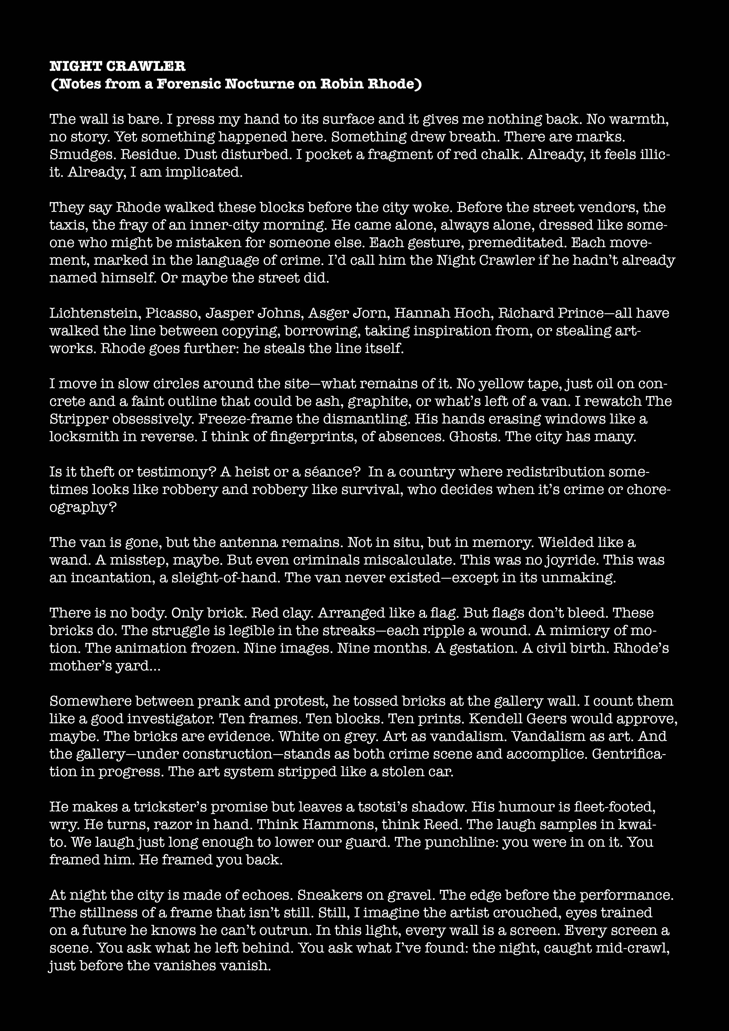 An image of an excerpt titled 'Night Crawler'