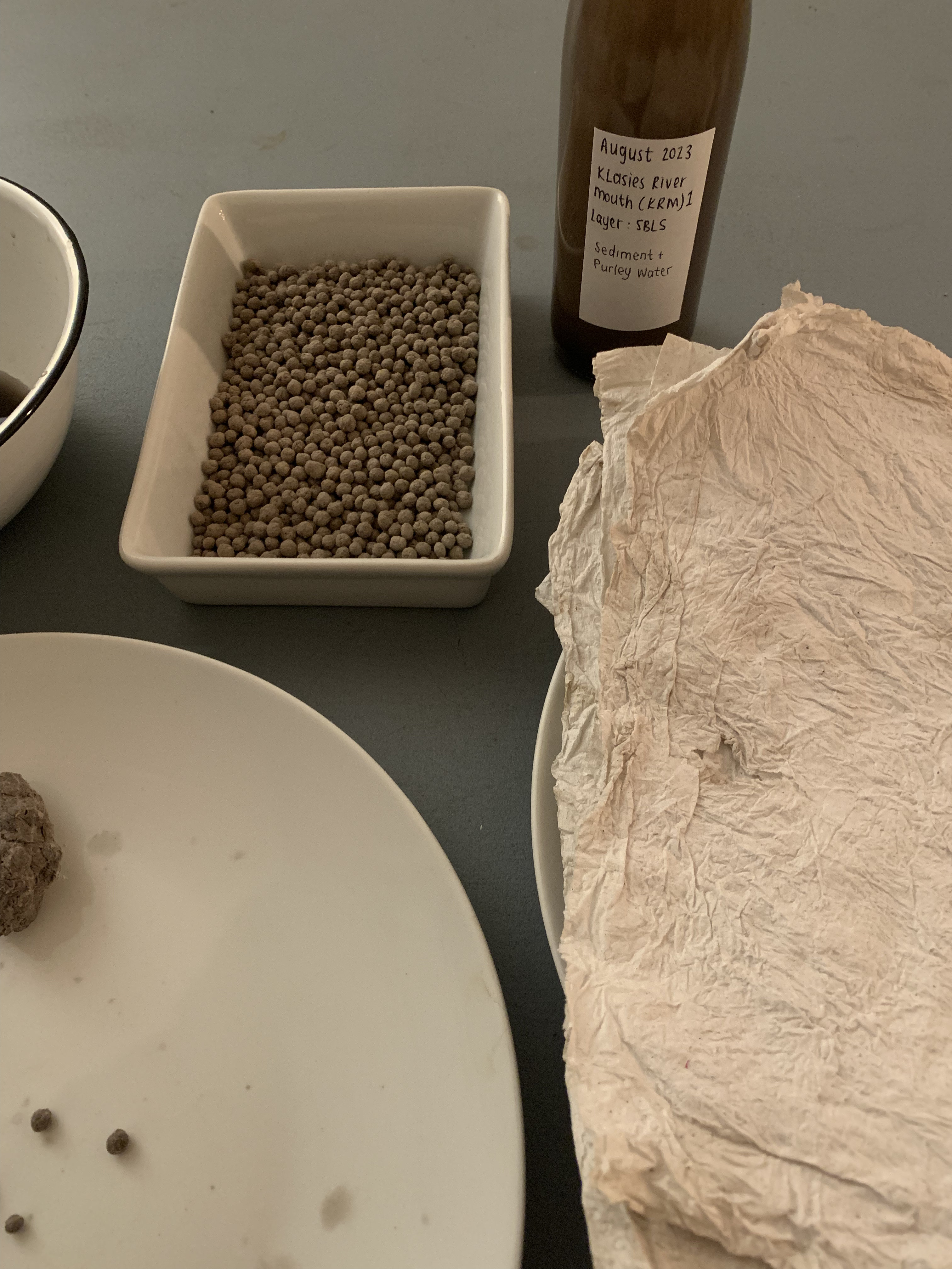 Amy’s first process of rolling sedimentary forms using the wash-away sediment that remained after cleaning artefacts excavated at Klasies