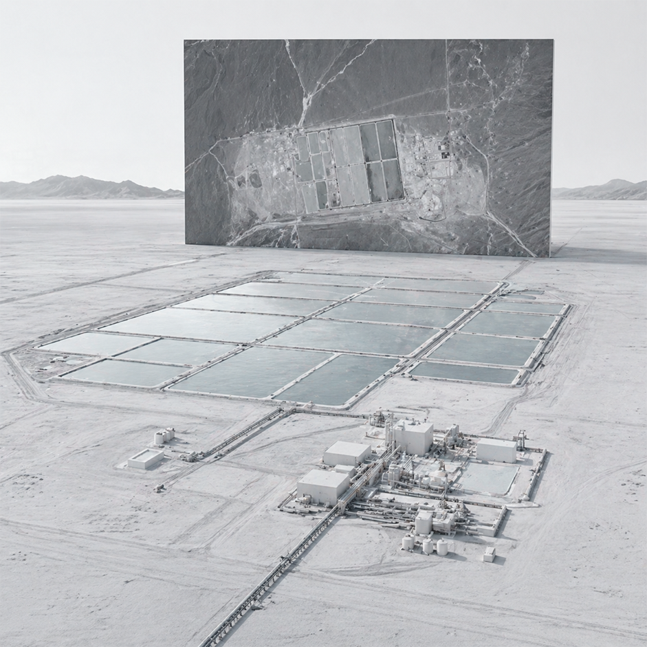  Interpretive reconstruction of lithium-extraction infrastructure in the Salar de Atacama.