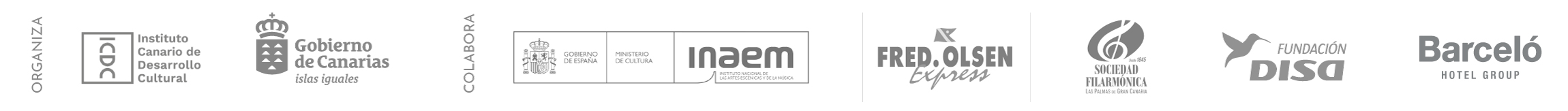 Logos del: instituto Nacional de las Artes Escénicas y de la Música. gobierno de España, Instituto Canario de Desarrollo Cultural, Gobierno de Canarias, Fundación DISA, Fundación DISA, Fred.olsen express.