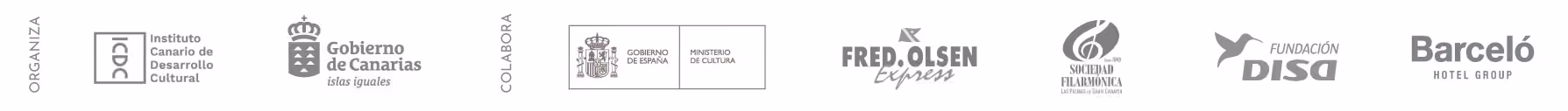 Logos del: instituto Nacional de las Artes Escénicas y de la Música. gobierno de España, Instituto Canario de Desarrollo Cultural, Gobierno de Canarias, Fundación DISA, Fundación DISA, Fred.olsen express.