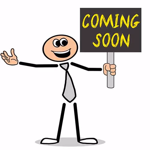 Stick man with a Coming Soon sign.